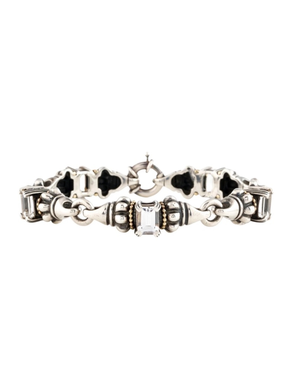LAGOS 925 Sterling Silver 18K Gold Glacier Caviar White Topaz Link 7.5" Bracelet - Picture 3 of 16